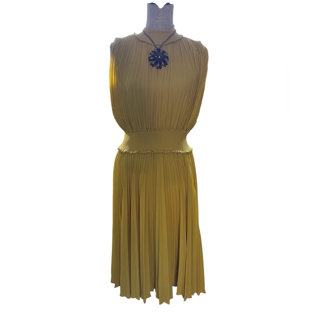 Nanette Lepore High Neck Pleated Dress Chartreuse